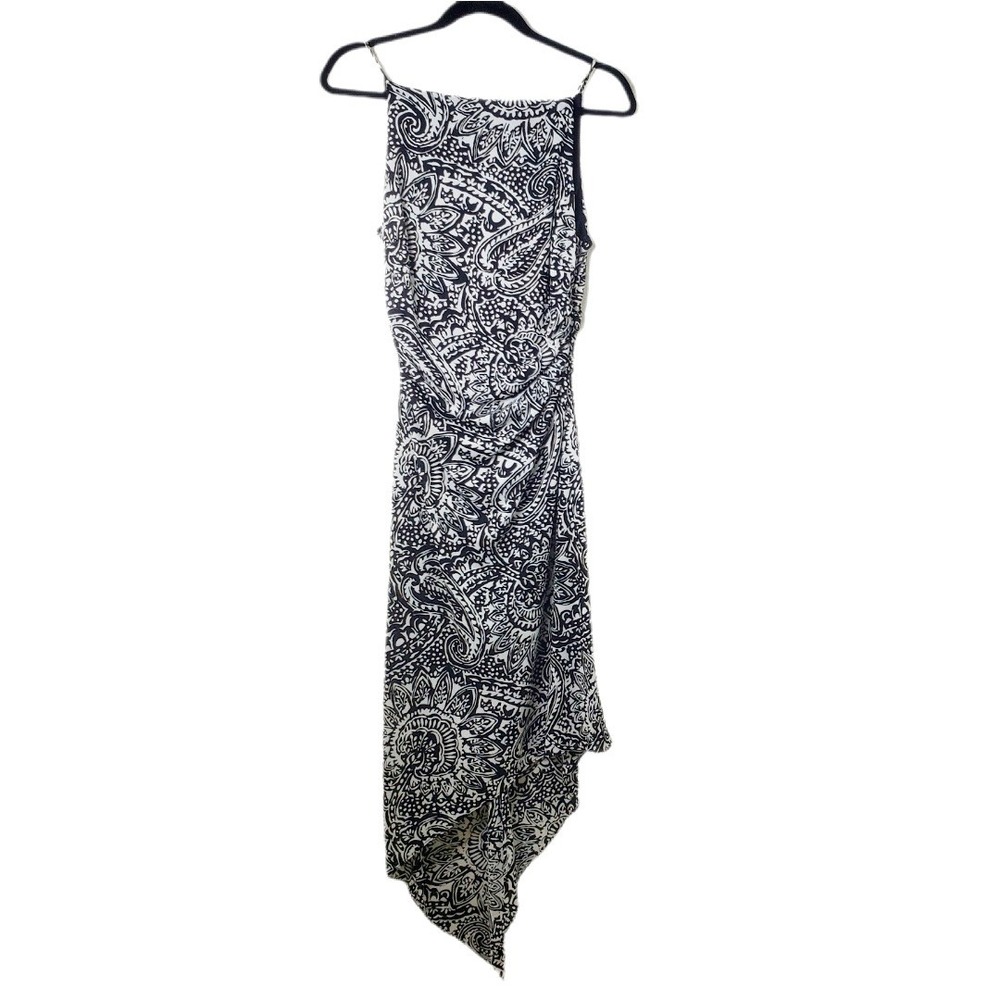 David Meister Black &‎ White Paisley Print Asymmetrical Hem Midi Dress Size 12